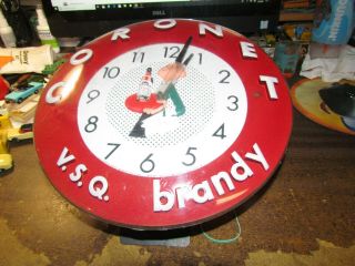 Vintage Liquor Advertising Clock Coronet V.  S.  Q.  Brandy 12 "