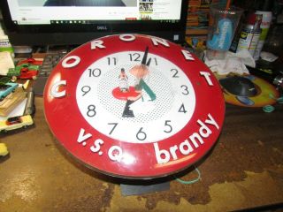 VINTAGE LIQUOR ADVERTISING CLOCK CORONET V.  S.  Q.  BRANDY 12 