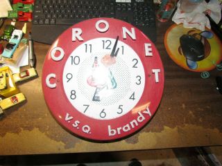 VINTAGE LIQUOR ADVERTISING CLOCK CORONET V.  S.  Q.  BRANDY 12 