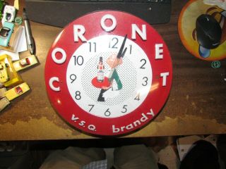 VINTAGE LIQUOR ADVERTISING CLOCK CORONET V.  S.  Q.  BRANDY 12 