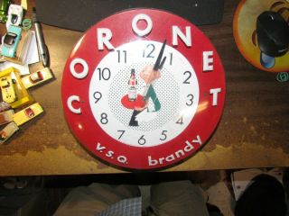 VINTAGE LIQUOR ADVERTISING CLOCK CORONET V.  S.  Q.  BRANDY 12 