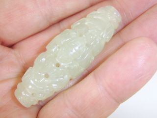 Very Rare Unusual Cavred Jade Bead Possibly A Dzi Bead
