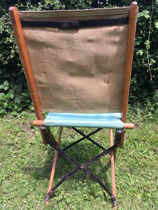 Antique Edwardian Campaign Chair Canvas Wood & Steel Folding Tent Camping 1910 3