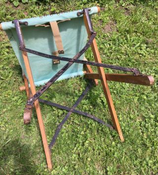 Antique Edwardian Campaign Chair Canvas Wood & Steel Folding Tent Camping 1910 5