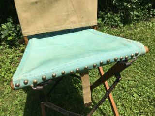 Antique Edwardian Campaign Chair Canvas Wood & Steel Folding Tent Camping 1910 8
