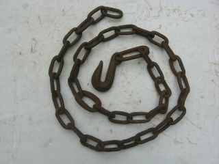 Vtg Rusty 70 " Straight Link Chain & Hook Metal Garden Steampunk Industrial Art
