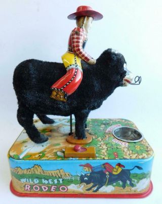 Vintage Battery Op Tin Toy Bucking Bubble Blowing Bull Wild West Rodeo C1959