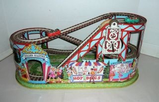 Vintage J.  Chein Roller Coaster Windup Tin Toy W/2 Cars