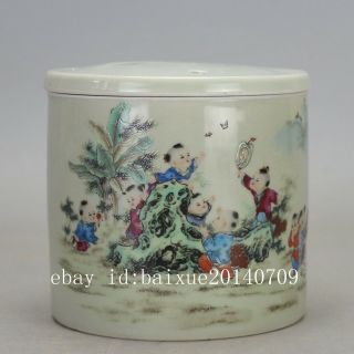 Chinese Old Porcelain Famille Rose Glaze Child Play Pattern Cricket Cans C02