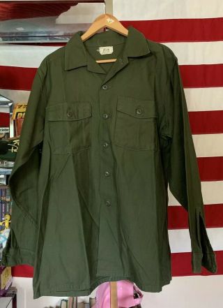 Vintage Vietnam War Us Army Og - 107 Cotton Sateen Uniform Shirt.  17.  1/2 X 36