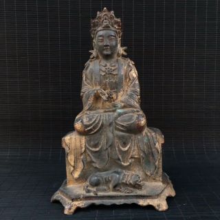 10 " China Old Antique Bronze Gilt Handmade Ksitigarbha Bodhisattva Statue