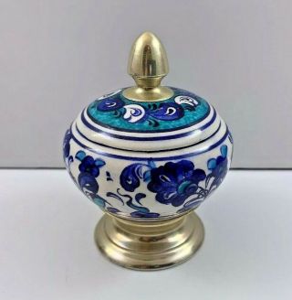 Handmade Turkish Marmara Cini Pottery Kutahya Covered Jar Signed 3 1/2” 2