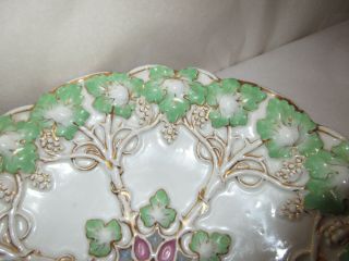 Antique 1800s Meissen Porcelain Bowl Grape Leaves Clusters Vines 4