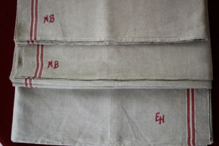 Antique French Pure Linen Fabric Red And Beige Stripes 118 " / 36 "