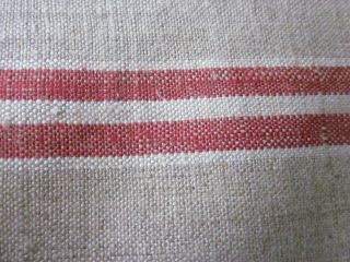 ANTIQUE FRENCH PURE LINEN FABRIC RED AND BEIGE STRIPES 118 