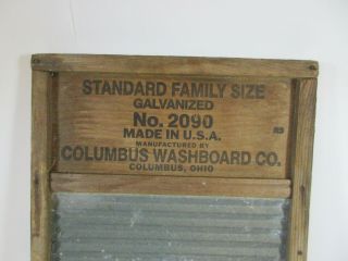 VINTAGE COLUMBUS WASHBOARD CO.  SUNNYLAND STANDARD FAMILY SIZE 2090 GALVANIZED 2