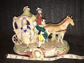 Large Germany Antique Carl Schneider Horse And Carriage Porcelain Group