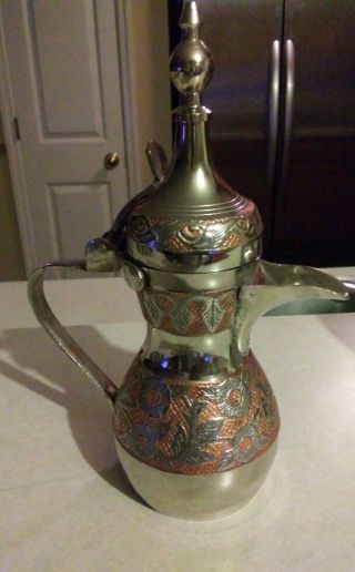 Antique Arabic Islamic Copper Brass Dallah Coffee/Tea Pot/ Tray /Coffee Cups Set 5