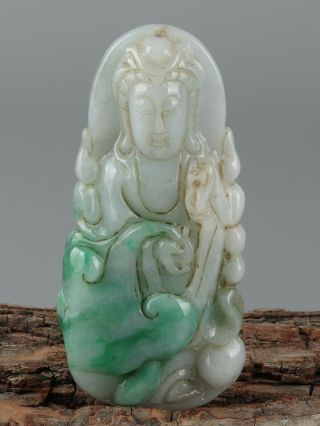 Chinese Exquisite Hand - Carved Guanyin Carving Jadeite Jade Pendant