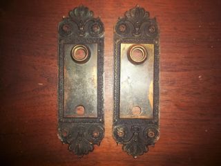 2 Antique Cast Brass Bronze Door Backplates Victorian Art Nouveau 2 1/2 " X 8 1/8
