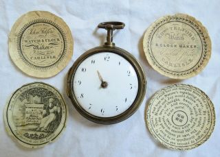 Monkhouse Carlisle Pocket Watch Pair Case Fusee Verge&papers Old Vtg Antique