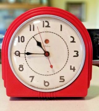 Vintage Telechron Red Dot Art Deco Wall Clock - 2h07 Retro Mid Century