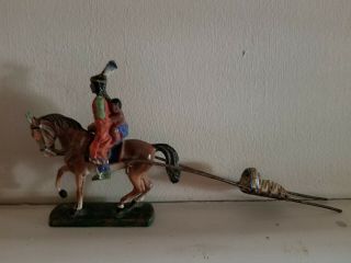 Vintage Elastolin Composite Indian Squaw With Child On Horse Pulling Papoose