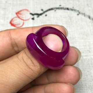 Chinese Purple Jadeite Jade Handwork Collectible Horse Saddle Shape No.  9 Ring 5