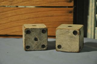 Vintage Primitive Wood Wooden Hand Made Dice Pair 2 " Square Black White