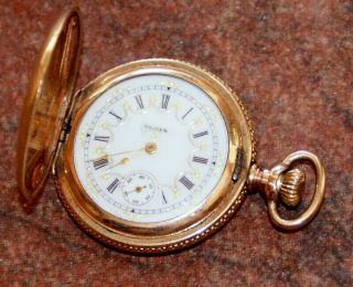 Victorian Elgin 14k Gold Filled Hunter Case Fancy Dial Pocket Watch 15 Jewels