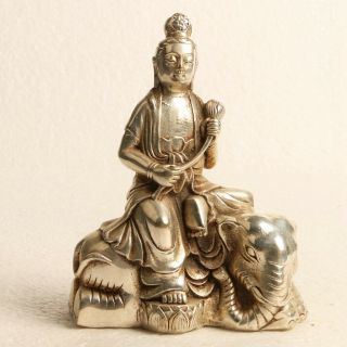 Chinese Silver Copper Hand Carved Samantabhadra Statue W Daqing Dynasty Kt0065