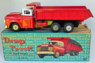 Mitsuhashi Japan Sample Model Dump Truck Tin Lithographed Friction Toy Box Rare