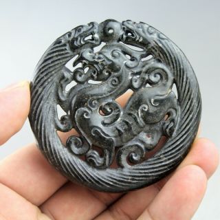 2.  8  China Old Black Jade Chinese Hand - Carved Dragon Beast Jade Pendant 2021