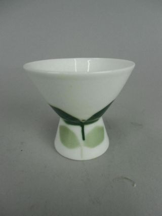 Japanese Porcelain Sake Cup Vtg Guinomi Green Leaf White Hakusan Drinking TB714 3