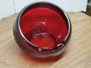 Mid - Century Modern Ruby Red Glass Orb Globe Ashtray 6 1/2 " Wide