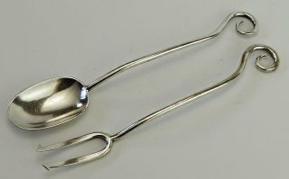 Arts & Crafts Antique Silver Plated Spoon & Pickle Fork C1900​