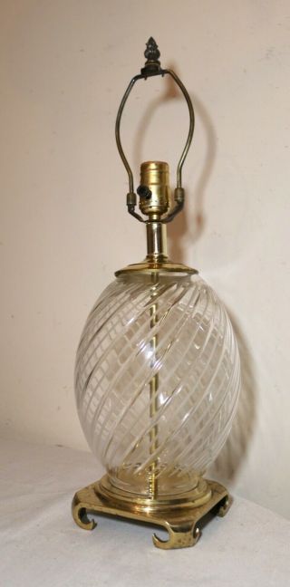 Vintage Hand Cut Crystal Egg Shaped Electric Table Lamp Brass Base Light Glass