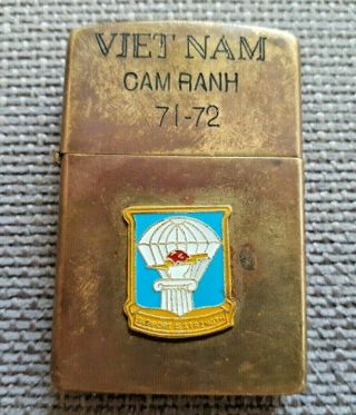 Old Lighter Zippo/support Is Strength/emblem Soldier Usa /vietnam Cam Ranh 71 - 72