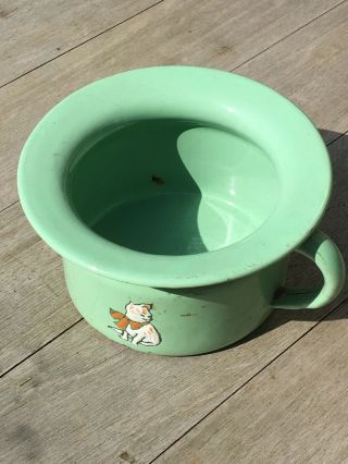 Vintage Toy Enamel Chamber Pot C.  1950s With Cats.  For Doll / Teddy Near Etc.