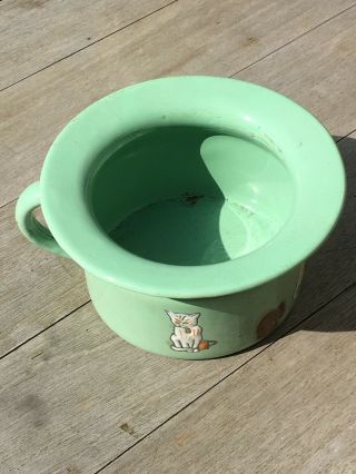 Vintage Toy Enamel Chamber Pot C.  1950s With Cats.  For Doll / Teddy Near Etc. 2