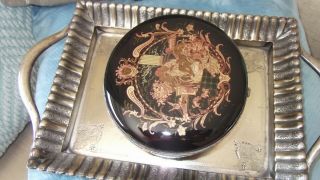 Art Nouveau Ceramic Trinket Box And Silver Plated Tray