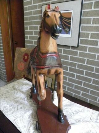 Vintage Hand Painted wood horse on wheels 3