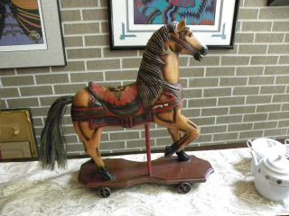Vintage Hand Painted wood horse on wheels 7