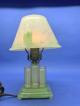 Vintage Art Deco Glass Boudoir Bedroom Lamp With Glass Shade