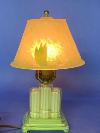 Vintage Art Deco Glass Boudoir Bedroom Lamp with Glass Shade 2