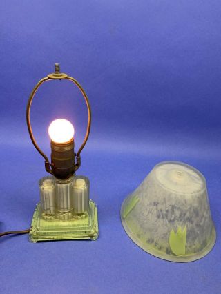 Vintage Art Deco Glass Boudoir Bedroom Lamp with Glass Shade 4