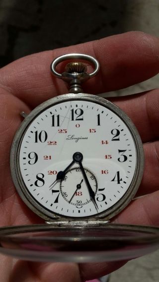Rr Rare Swiss Longines Pocket Watch 1900 - 1920 With A Railway