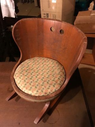 Antique Wood Barrel Rocking Chair Rocker Seat Cushion Child Exc