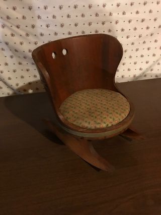 Antique Wood Barrel Rocking Chair Rocker Seat Cushion Child EXC 3