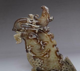 Antique Chinese Carved Natural Jade Pendant Bi With Dragon 4
